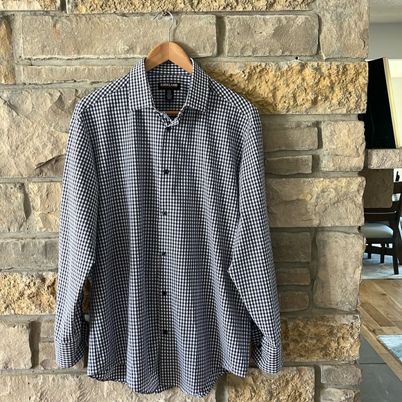 Kirkland Signature Other - Kirkland Blue Gray and White Gingham Button Down Shirt size Large 16-16.5 32/33